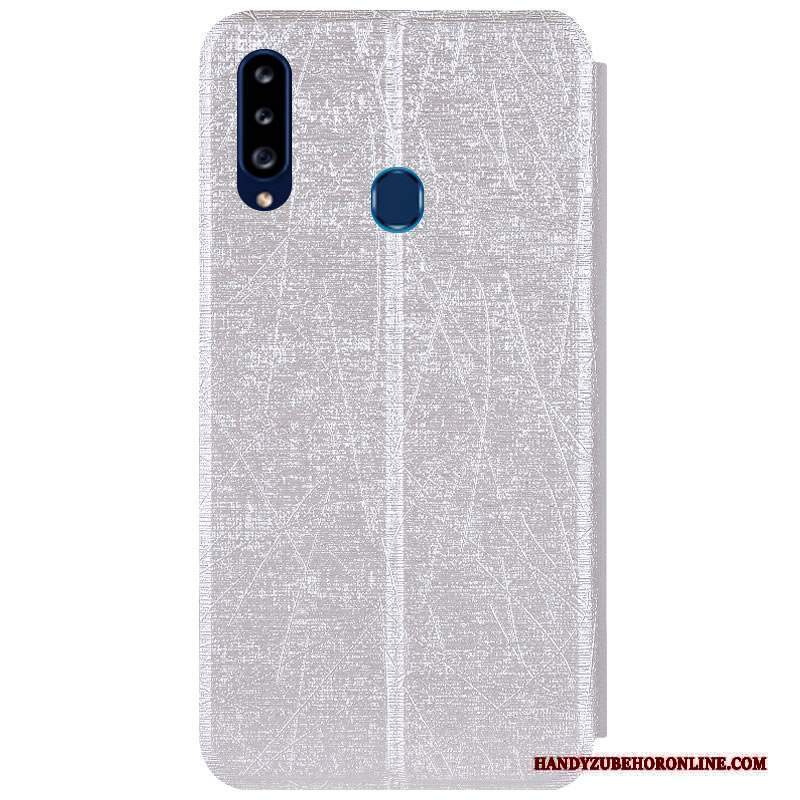 Custodia Samsung Galaxy A20s Pelle Argento Anti-caduta, Cover Samsung Galaxy A20s Folio Telefono