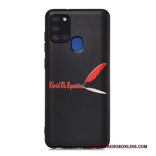 Custodia Samsung Galaxy A21s Cartone Animato Tutto Incluso Nero, Cover Samsung Galaxy A21s Telefono Macchiati