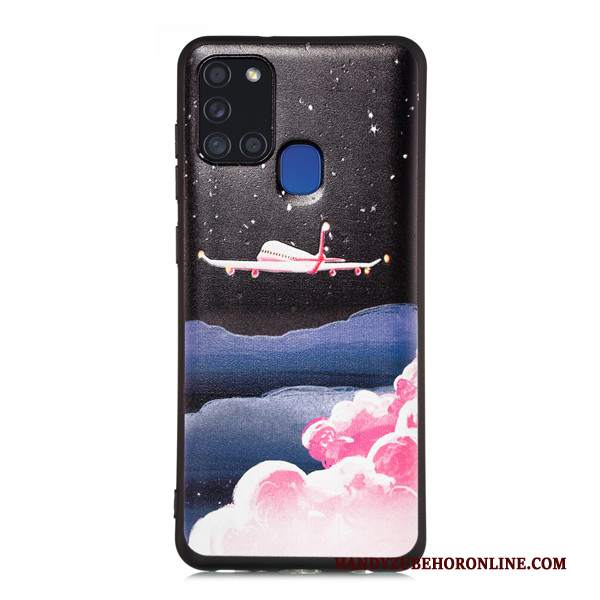 Custodia Samsung Galaxy A21s Cartone Animato Tutto Incluso Nero, Cover Samsung Galaxy A21s Telefono Macchiati