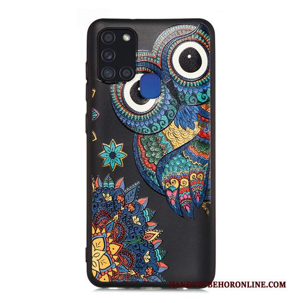 Custodia Samsung Galaxy A21s Cartone Animato Tutto Incluso Nero, Cover Samsung Galaxy A21s Telefono Macchiati