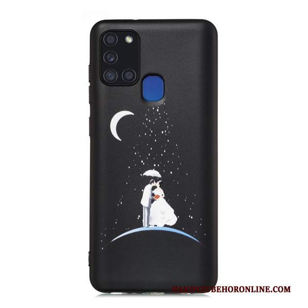 Custodia Samsung Galaxy A21s Cartone Animato Tutto Incluso Nero, Cover Samsung Galaxy A21s Telefono Macchiati