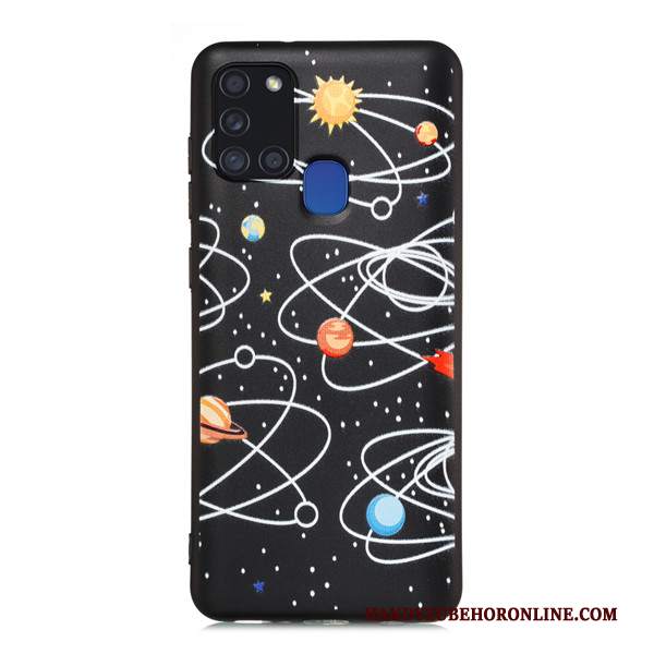 Custodia Samsung Galaxy A21s Cartone Animato Tutto Incluso Nero, Cover Samsung Galaxy A21s Telefono Macchiati