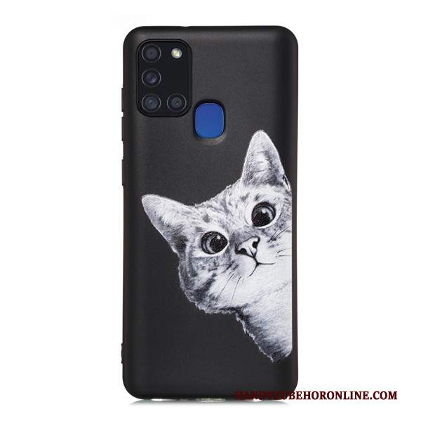 Custodia Samsung Galaxy A21s Cartone Animato Tutto Incluso Nero, Cover Samsung Galaxy A21s Telefono Macchiati