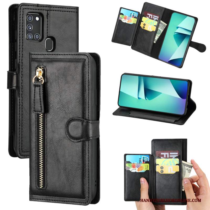 Custodia Samsung Galaxy A21s Pelle Anti-caduta Affari, Cover Samsung Galaxy A21s Folio Nero Tendenza