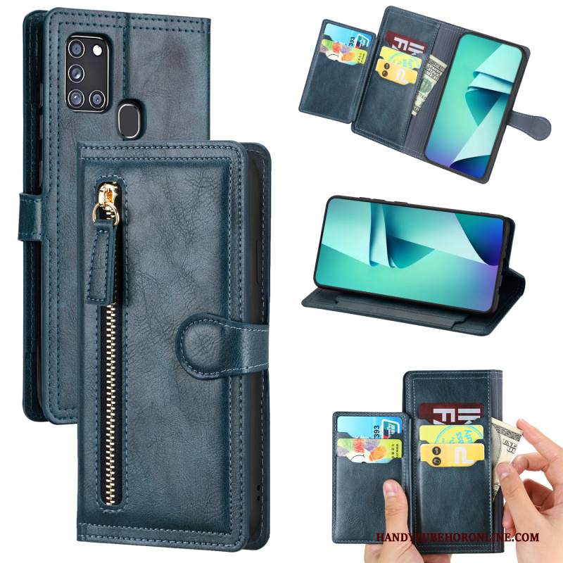 Custodia Samsung Galaxy A21s Pelle Anti-caduta Affari, Cover Samsung Galaxy A21s Folio Nero Tendenza