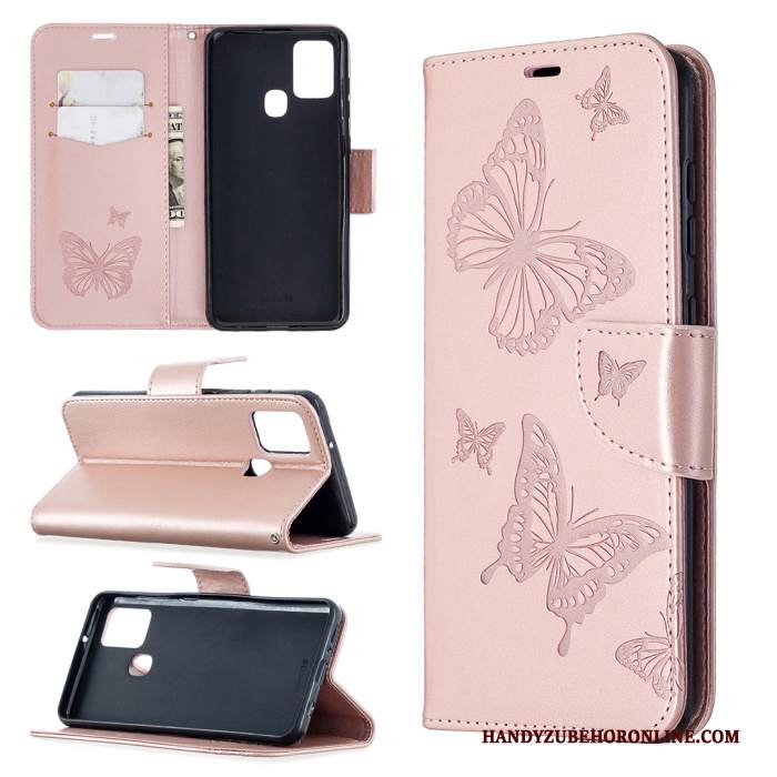 Custodia Samsung Galaxy A21s Pelle Anti-caduta Goffratura, Cover Samsung Galaxy A21s Folio Tutto Incluso Porpora