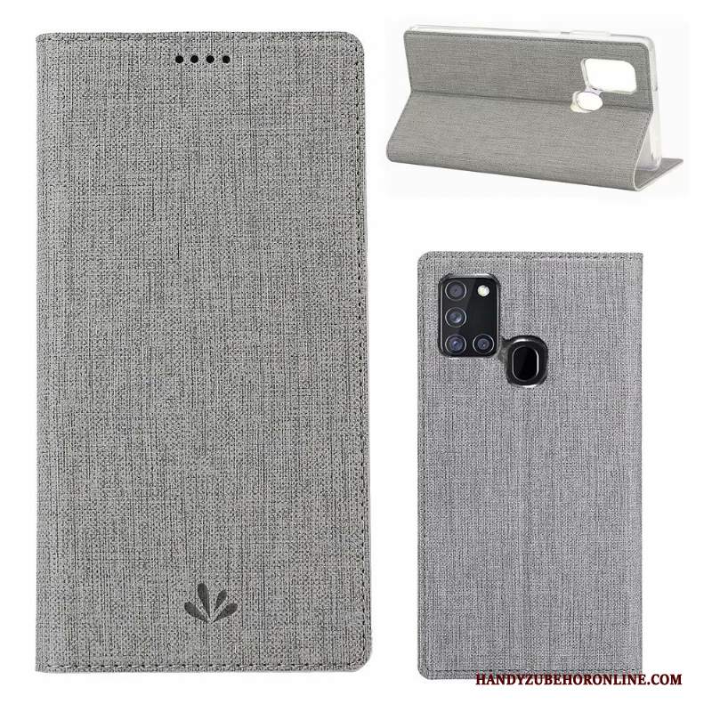 Custodia Samsung Galaxy A21s Pelle Anti-caduta Grigio, Cover Samsung Galaxy A21s Folio Morbidotelefono