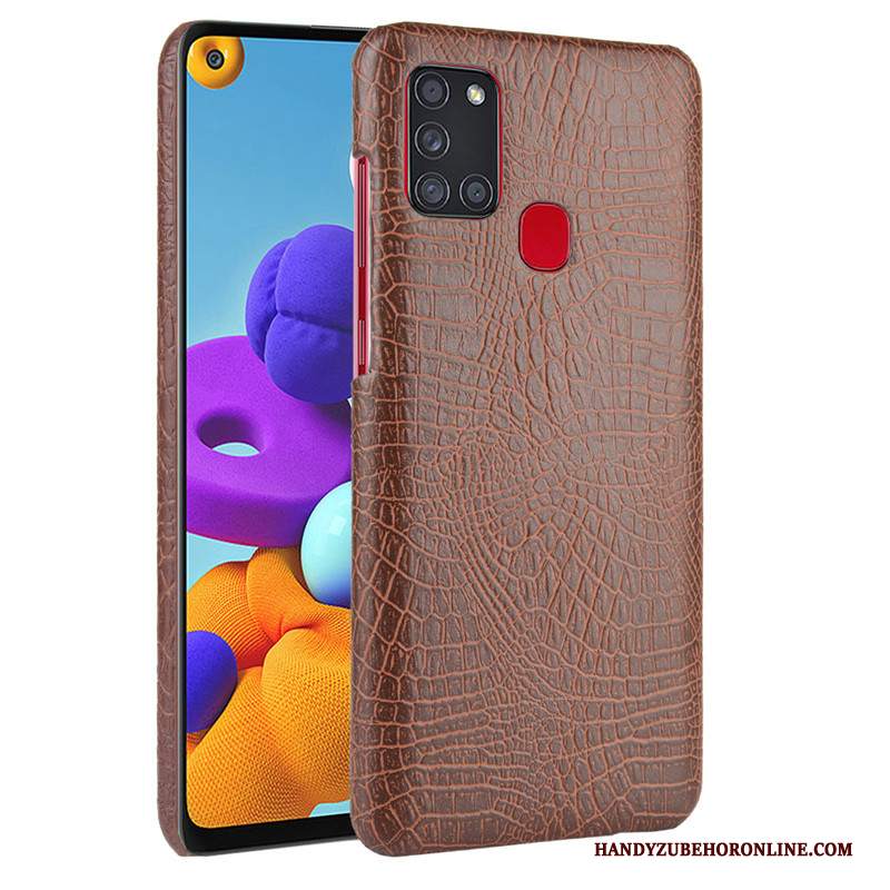 Custodia Samsung Galaxy A21s Pelle Blu Scuro Qualità, Cover Samsung Galaxy A21s Protezione Coperchio Posteriore Modello Coccodrillo