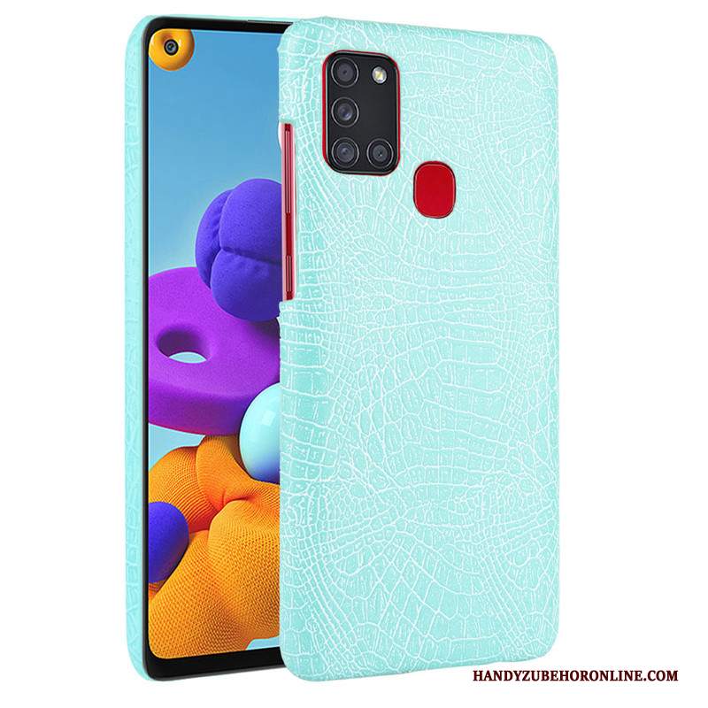 Custodia Samsung Galaxy A21s Pelle Blu Scuro Qualità, Cover Samsung Galaxy A21s Protezione Coperchio Posteriore Modello Coccodrillo