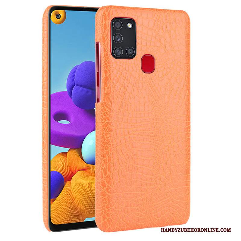 Custodia Samsung Galaxy A21s Pelle Blu Scuro Qualità, Cover Samsung Galaxy A21s Protezione Coperchio Posteriore Modello Coccodrillo