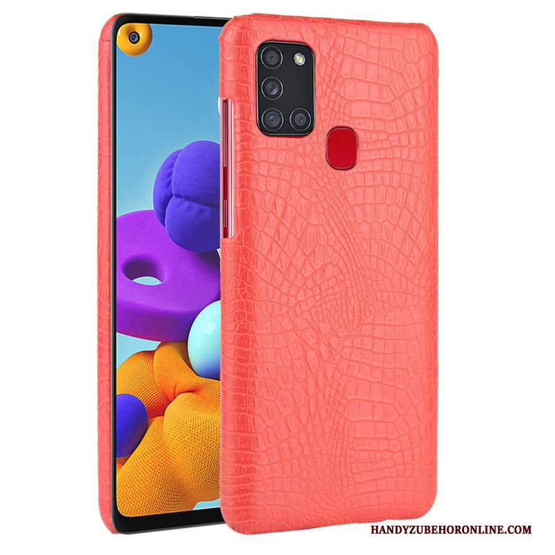 Custodia Samsung Galaxy A21s Pelle Blu Scuro Qualità, Cover Samsung Galaxy A21s Protezione Coperchio Posteriore Modello Coccodrillo