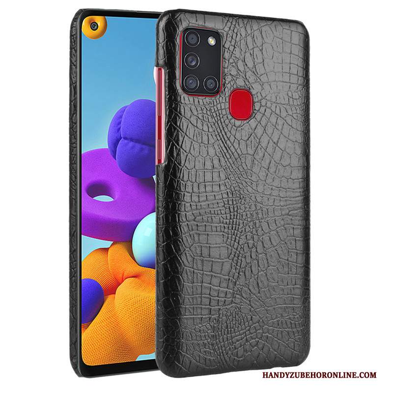 Custodia Samsung Galaxy A21s Pelle Blu Scuro Qualità, Cover Samsung Galaxy A21s Protezione Coperchio Posteriore Modello Coccodrillo