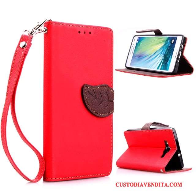 Custodia Samsung Galaxy A3 2015 Folio Anti-caduta Morbido, Cover Samsung Galaxy A3 2015 Pelle Rosso Tutto Incluso