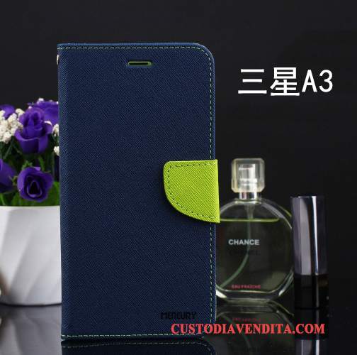 Custodia Samsung Galaxy A3 2015 Folio Morbido Tutto Incluso, Cover Samsung Galaxy A3 2015 Pelle Anti-caduta Blu