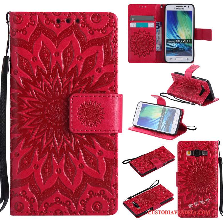 Custodia Samsung Galaxy A3 2015 Folio Telefono Rosso, Cover Samsung Galaxy A3 2015 Pelle Nuovo