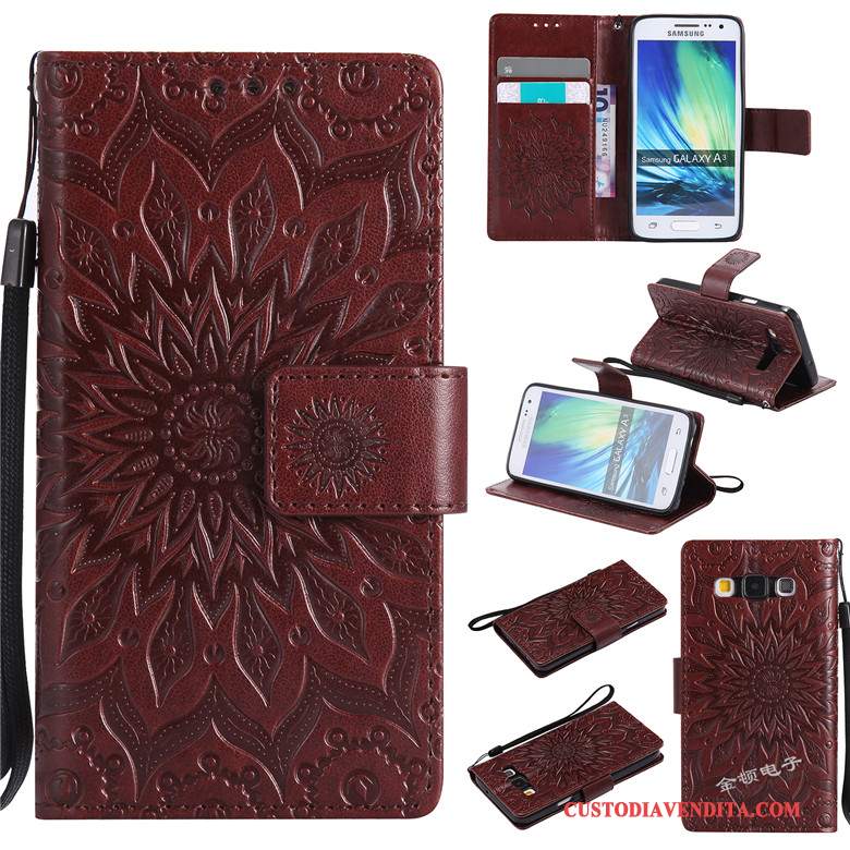 Custodia Samsung Galaxy A3 2015 Folio Telefono Rosso, Cover Samsung Galaxy A3 2015 Pelle Nuovo