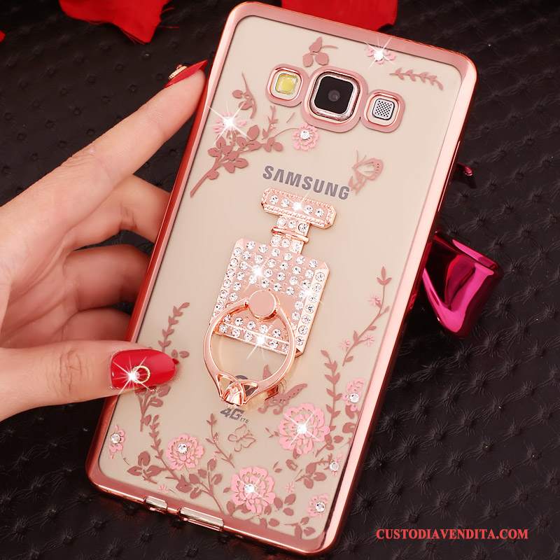 Custodia Samsung Galaxy A3 2015 Strass Ringtelefono, Cover Samsung Galaxy A3 2015 Silicone Morbido Rosa