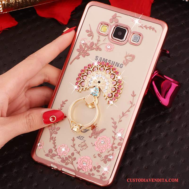 Custodia Samsung Galaxy A3 2015 Strass Ringtelefono, Cover Samsung Galaxy A3 2015 Silicone Morbido Rosa