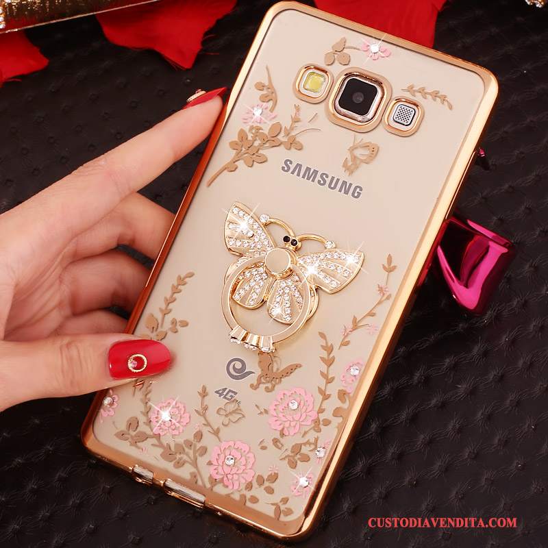 Custodia Samsung Galaxy A3 2015 Strass Ringtelefono, Cover Samsung Galaxy A3 2015 Silicone Morbido Rosa