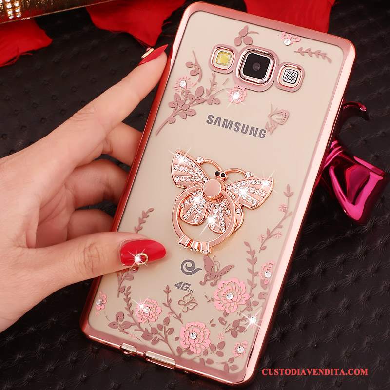 Custodia Samsung Galaxy A3 2015 Strass Ringtelefono, Cover Samsung Galaxy A3 2015 Silicone Morbido Rosa