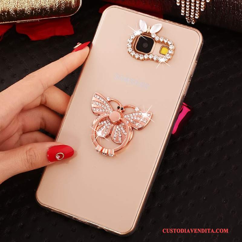 Custodia Samsung Galaxy A3 2016 Strass Morbido Ring, Cover Samsung Galaxy A3 2016 Silicone Telefono Rosa