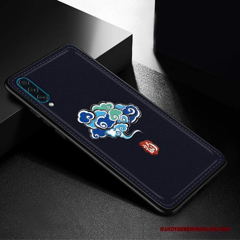 Custodia Samsung Galaxy A30s Goffratura Blu Sottile, Cover Samsung Galaxy A30s Pelle Di Personalità Anti-caduta