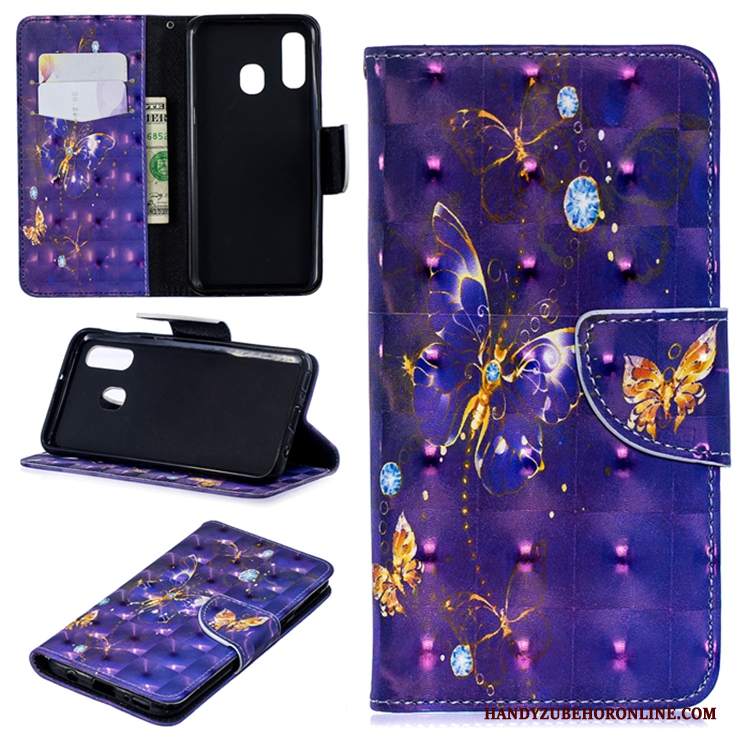 Custodia Samsung Galaxy A40 Pelle Blu Tendenza, Cover Samsung Galaxy A40 Portafoglio Telefono