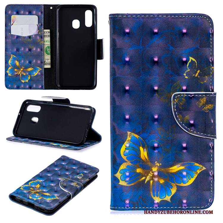 Custodia Samsung Galaxy A40 Pelle Blu Tendenza, Cover Samsung Galaxy A40 Portafoglio Telefono