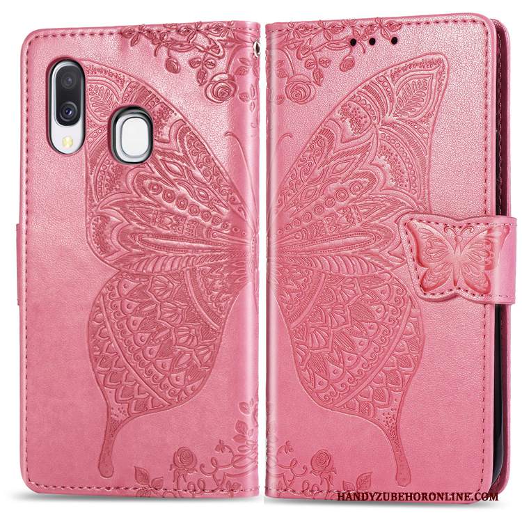 Custodia Samsung Galaxy A40 Pelle Fiori Anti-caduta, Cover Samsung Galaxy A40 Goffratura Porporatelefono