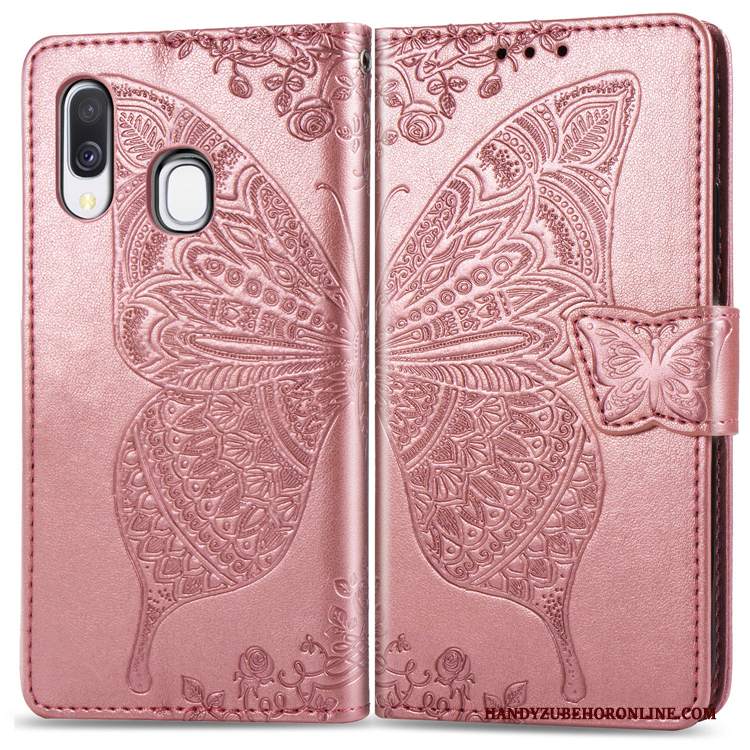 Custodia Samsung Galaxy A40 Pelle Fiori Anti-caduta, Cover Samsung Galaxy A40 Goffratura Porporatelefono