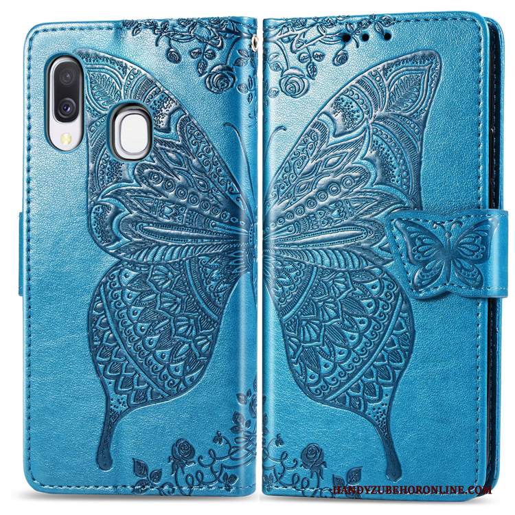 Custodia Samsung Galaxy A40 Pelle Fiori Anti-caduta, Cover Samsung Galaxy A40 Goffratura Porporatelefono