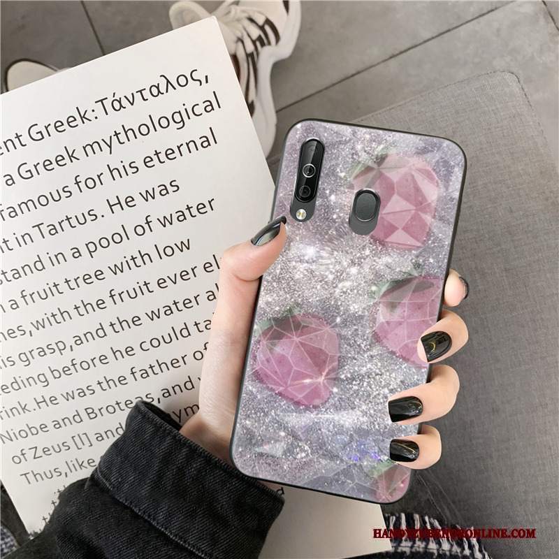 Custodia Samsung Galaxy A40s Silicone Net Red Rosa, Cover Samsung Galaxy A40s Brillante Forma Del Diamante