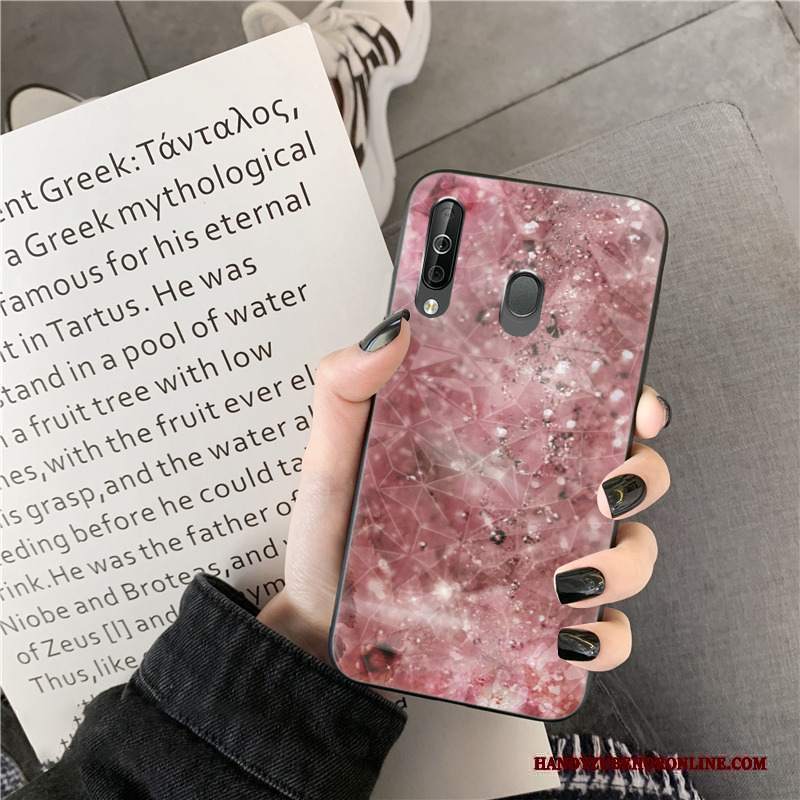 Custodia Samsung Galaxy A40s Silicone Net Red Rosa, Cover Samsung Galaxy A40s Brillante Forma Del Diamante