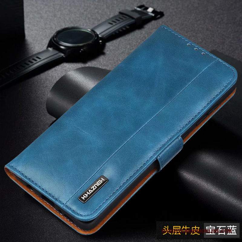 Custodia Samsung Galaxy A41 Pelle Carta Blu, Cover Samsung Galaxy A41 Folio Anti-caduta Portafoglio