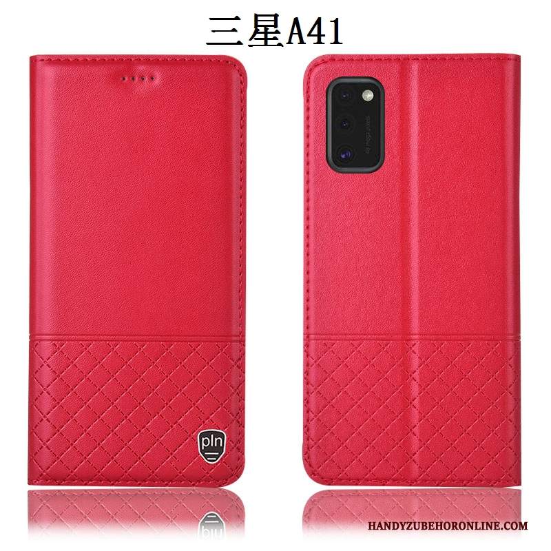 Custodia Samsung Galaxy A41 Pelle Rosso Tutto Incluso, Cover Samsung Galaxy A41 Folio Anti-cadutatelefono