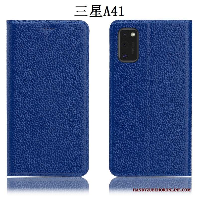 Custodia Samsung Galaxy A41 Protezione Nero Tutto Incluso, Cover Samsung Galaxy A41 Pelle Litchi Anti-caduta