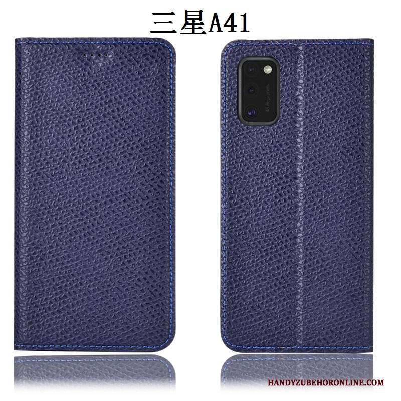 Custodia Samsung Galaxy A41 Protezione Telefono Maglia, Cover Samsung Galaxy A41 Pelle Anti-caduta Blu Scuro