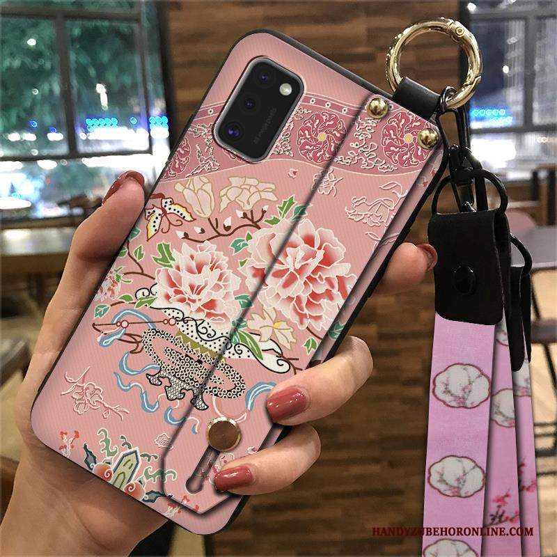 Custodia Samsung Galaxy A41 Vintage Stile Cinese Ornamenti Appesi, Cover Samsung Galaxy A41 Protezione Rosa Supporto