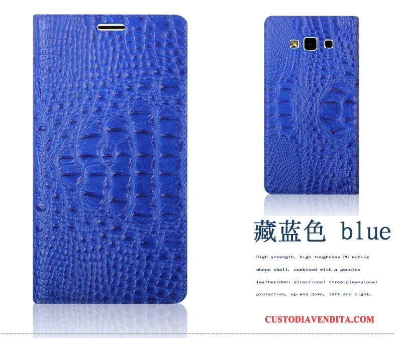 Custodia Samsung Galaxy A5 2015 Pelle Porporatelefono, Cover Samsung Galaxy A5 2015 Folio Modello Coccodrillo