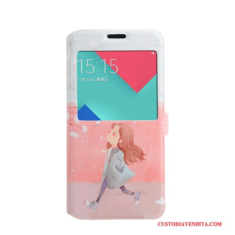 Custodia Samsung Galaxy A5 2016 Colore Morbido Finestra Aperta, Cover Samsung Galaxy A5 2016 Folio Rosatelefono