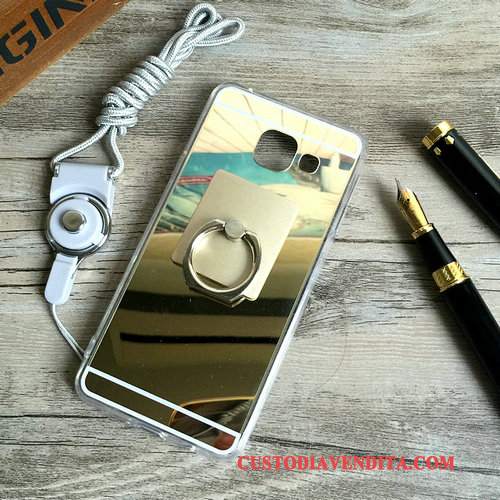 Custodia Samsung Galaxy A5 2016 Silicone Specchio Oro, Cover Samsung Galaxy A5 2016 Protezione Ringtelefono