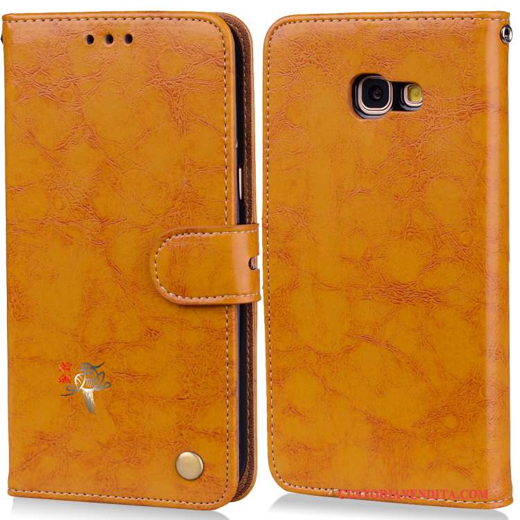 Custodia Samsung Galaxy A5 2017 Folio Telefono Anti-caduta, Cover Samsung Galaxy A5 2017 Pelle Morbido Arancione