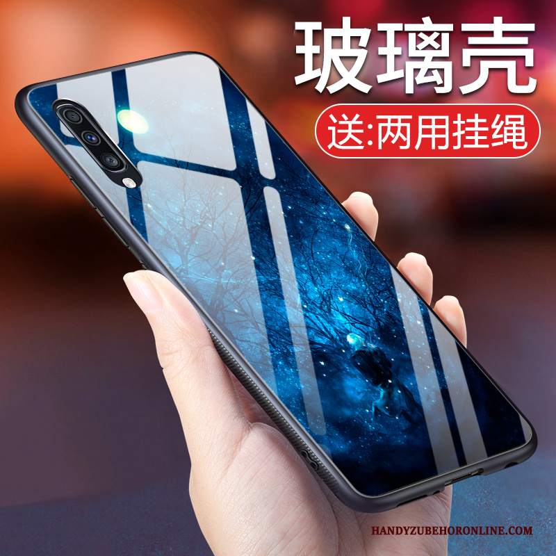 Custodia Samsung Galaxy A50 Creativo Tendenza Blu, Cover Samsung Galaxy A50 Silicone Vetro Di Personalità