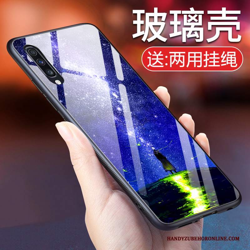 Custodia Samsung Galaxy A50 Creativo Tendenza Blu, Cover Samsung Galaxy A50 Silicone Vetro Di Personalità