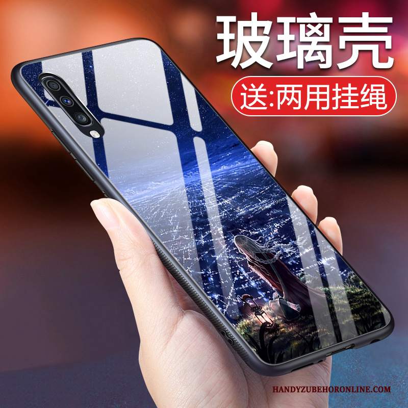 Custodia Samsung Galaxy A50 Creativo Tendenza Blu, Cover Samsung Galaxy A50 Silicone Vetro Di Personalità