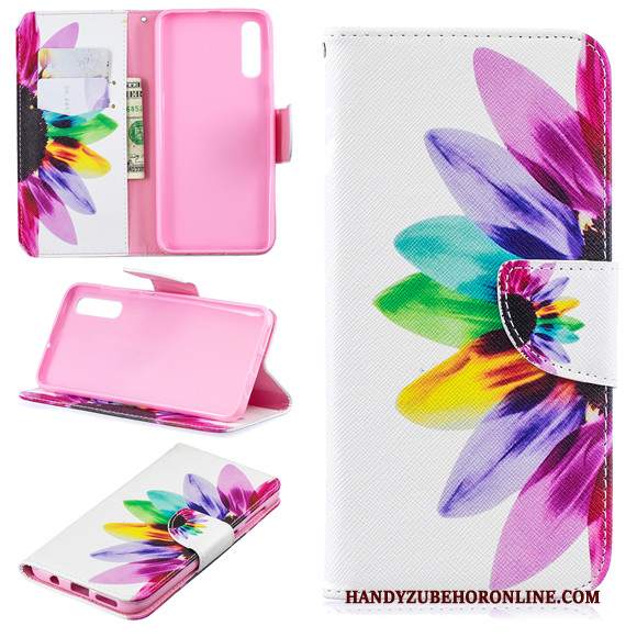 Custodia Samsung Galaxy A50 Pelle Morbido Anti-caduta, Cover Samsung Galaxy A50 Folio Telefono Bianco