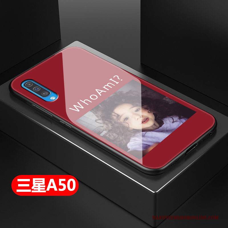 Custodia Samsung Galaxy A50 Silicone Vetro Difficile, Cover Samsung Galaxy A50 Telefono Net Red