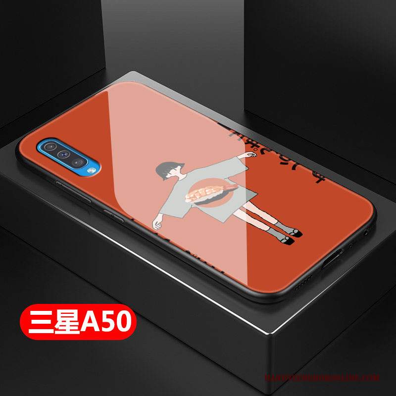 Custodia Samsung Galaxy A50 Silicone Vetro Difficile, Cover Samsung Galaxy A50 Telefono Net Red