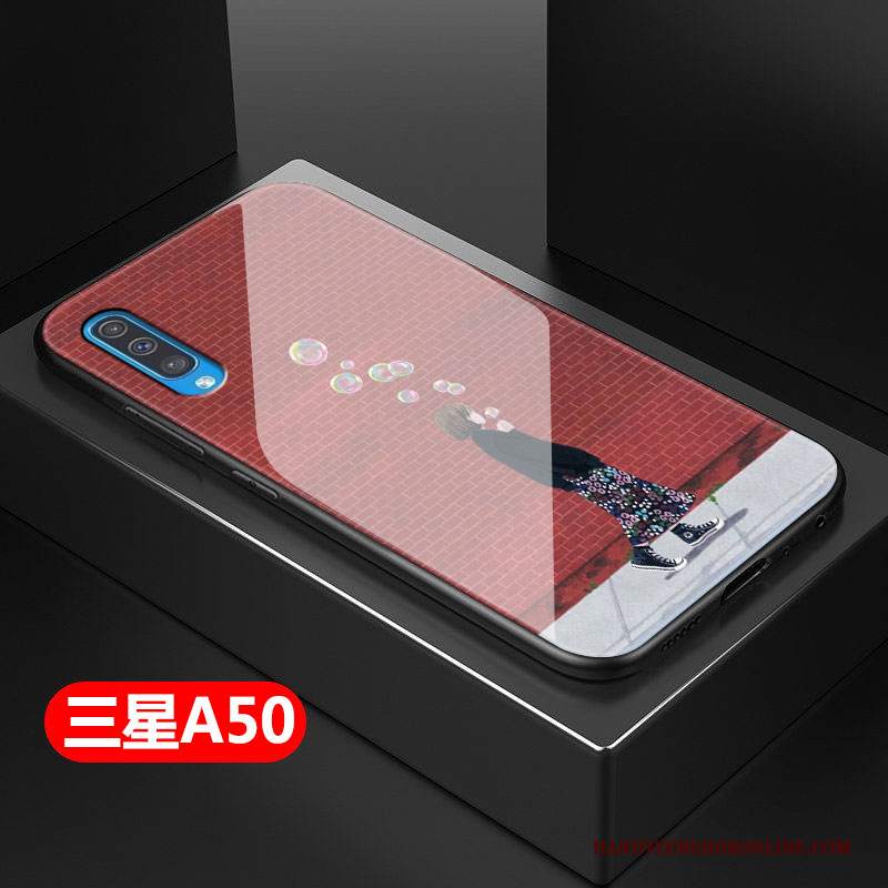 Custodia Samsung Galaxy A50 Silicone Vetro Difficile, Cover Samsung Galaxy A50 Telefono Net Red