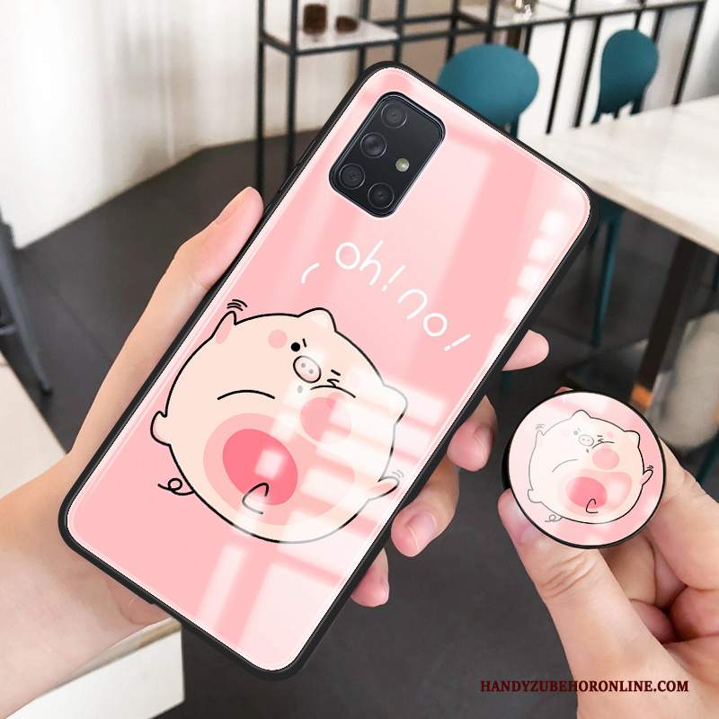 Custodia Samsung Galaxy A51 Cartone Animato Fresco Rosa, Cover Samsung Galaxy A51 Silicone Vetro Piccola